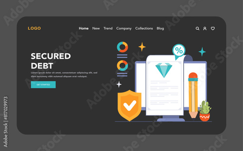 Debt management web banner or landing page dark or night mode