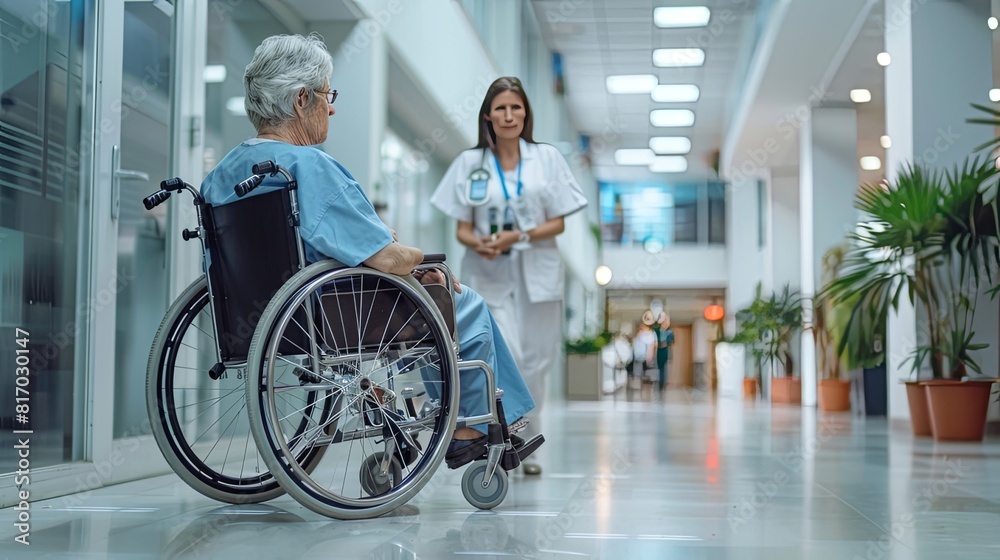 Elderly Patient in Wheelchair with Nurse. Elderly Patient in Wheelchair with Nurse.