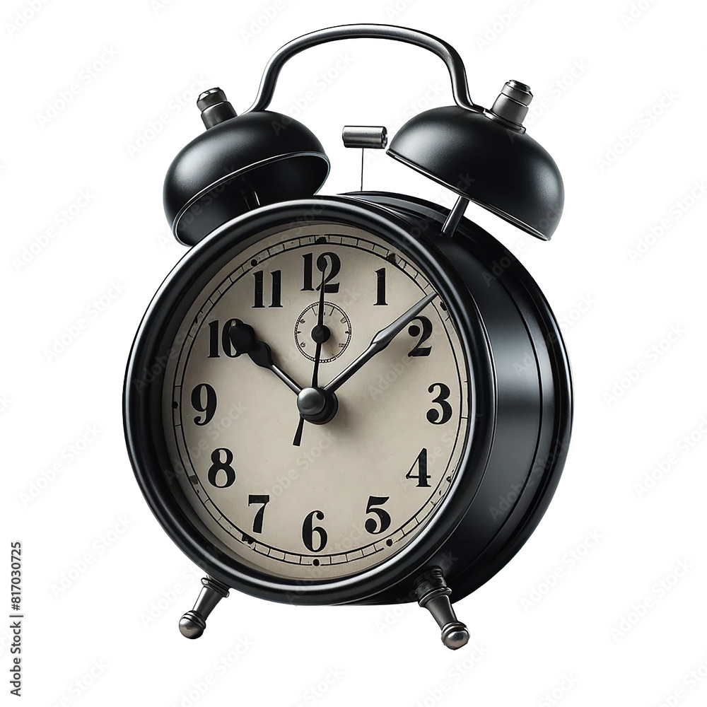 black old-style alarm clock isolated on white background. black old-style alarm clock isolated on white background.
