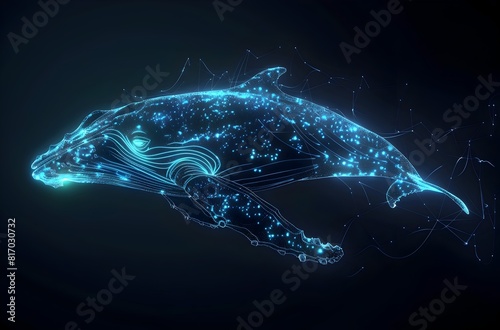 Bioluminescent Dolphin Glowing in Ethereal Underwater Seascape of Cosmic Energy and Digital