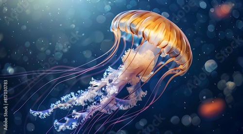 Graceful and Ethereal Jellyfish Gliding Through the Tranquil Depths of the Bioluminescent Ocean