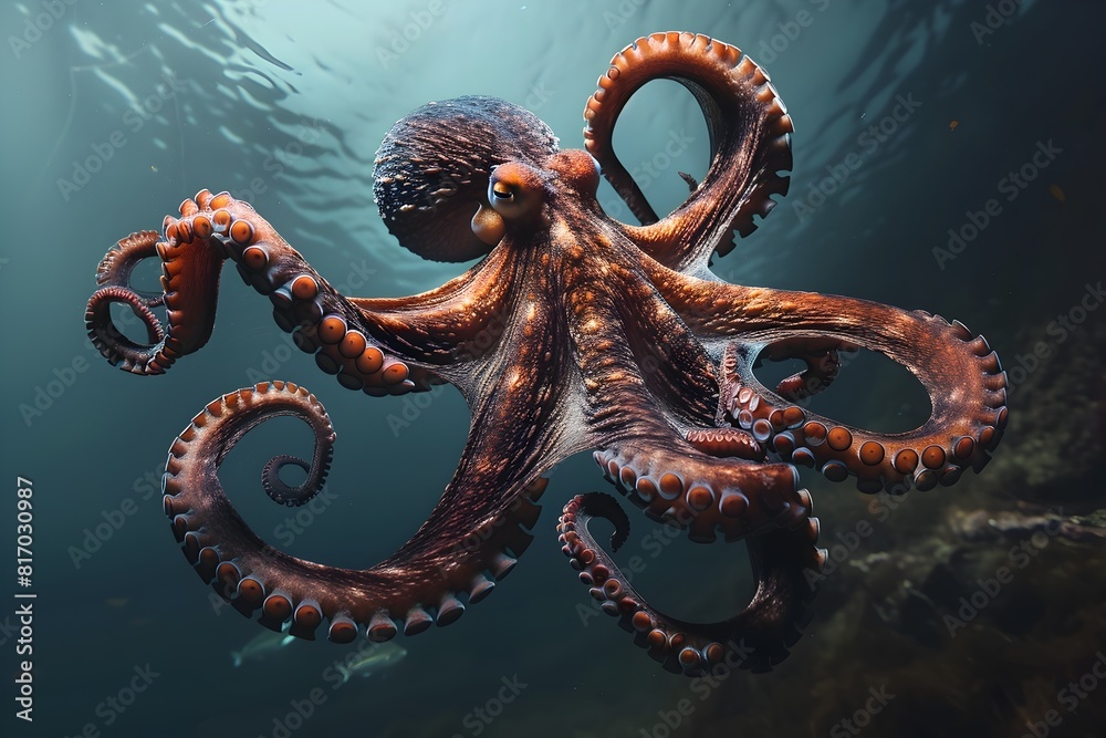 Powerful Octopus Hunting in the Dark Mysterious Depths of the Ocean Powerful Octopus Hunting in the Dark Mysterious Depths of the Ocean