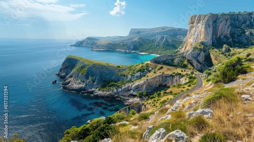Captivating Coastline Voyage Winding Cliffside Road Offers Expansive Mediterranean Vistas photo