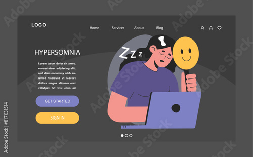 Hypersomnia dark or night mode web, landing. Excessive sleepiness neurological