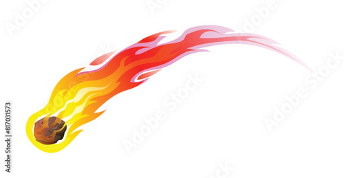 Comet falls with sparkling fire trail. Vector cartoon illustration isolated on white background