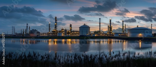 Illuminated Industrial Landscape along Dutch Waterways at Dusk