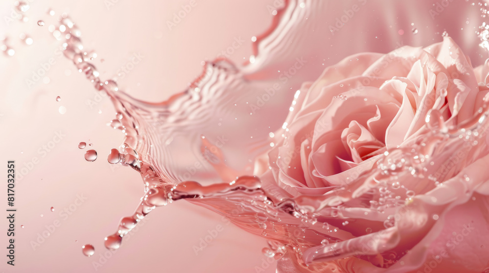 pink rose with droplets, champagne motion splash pink rose with droplets, champagne motion splash