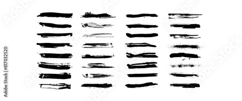Set of hand drawn pencil lines and strokes. Brush stain pen stroke set. A set of black brush strokes is isolated on a white background. 