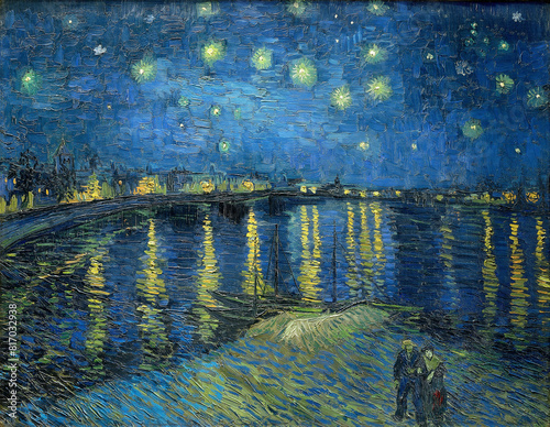 Vincent van Gogh's Starry Night Over the Rhone (1888) famous landscape painting