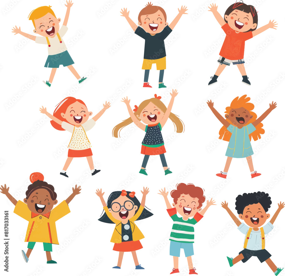 Cheerful Smiling Kids Having Fun, Playing, Jumping and Laughing Vector Illustration Cheerful Smiling Kids Having Fun, Playing, Jumping and Laughing Vector Illustration