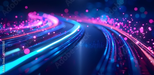 Futuristic Digital Road with Neon Lights and Dynamic Abstract Effects