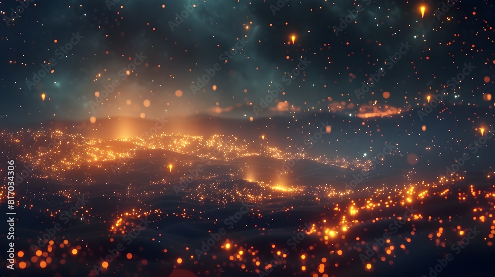 Fototapeta premium Ethereal Night Sky Filled with Glowing Stars and Floating Rocks in Dramatic Fantasy Landscape