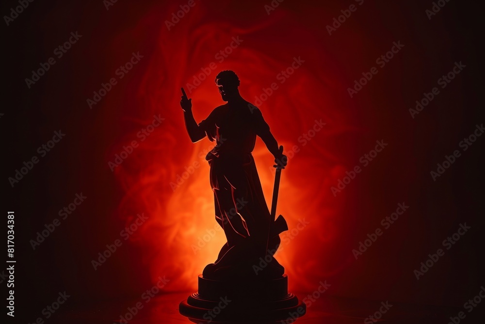 A statue of a man holding a sword and pointing to the sky
