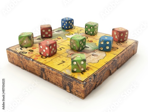 3d modelDesign a board game incorporating dice mechanics and strategic decision-making.isolated on white background