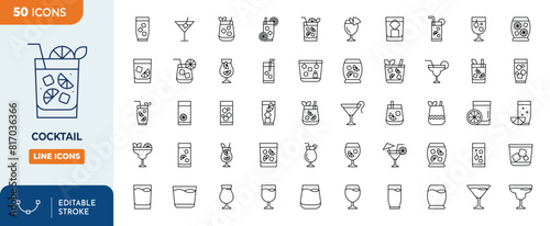 Cocktail line editable icon set. Cocktail icons Pixel perfect. Editable stroke. Vector illustration	