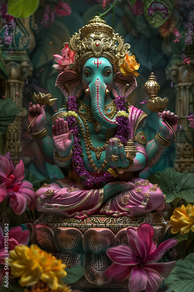 Fototapeta premium Ganesh wall art, The god of abundance is revered by the people, resulting in wealth and happiness