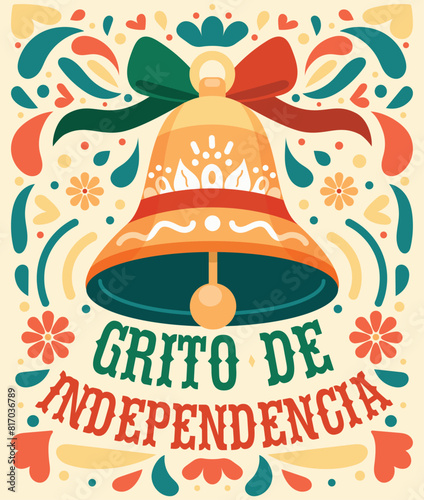 Vector Grito de independencia México campana tricolor
