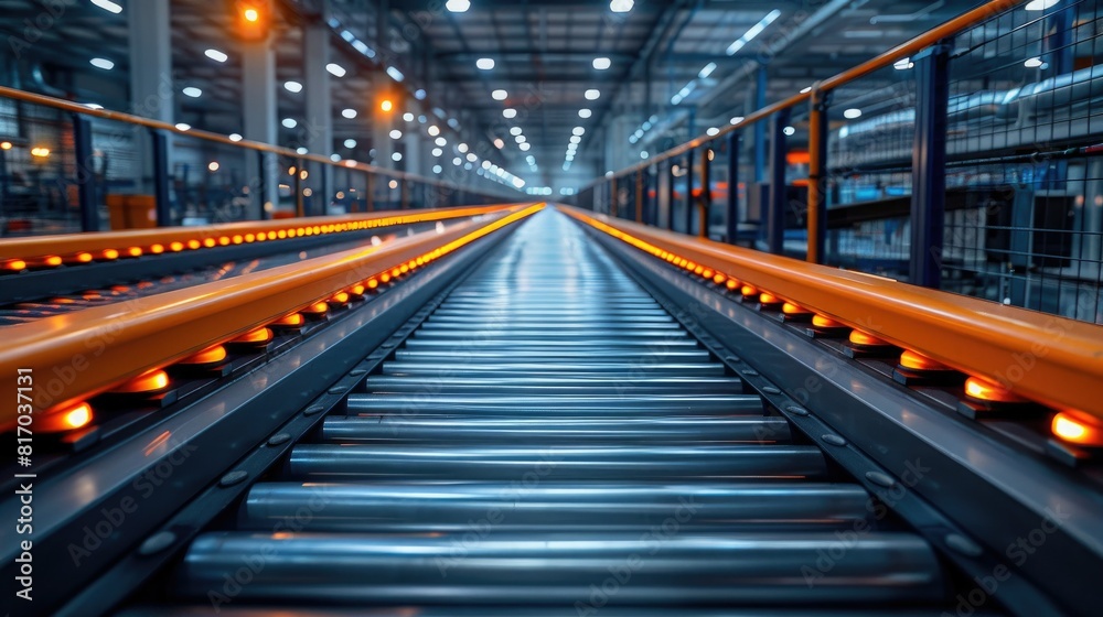 Modern Factory Efficiency: Industrial Conveyor Belt System Streamlining Goods Transportation Modern Factory Efficiency: Industrial Conveyor Belt System Streamlining Goods Transportation