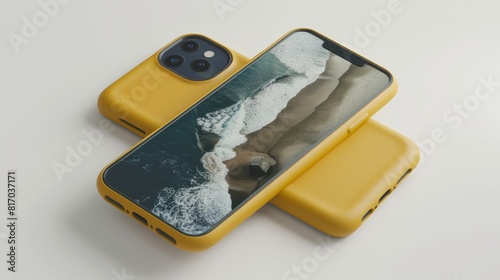 3d modelShow a smartphone case featuring a printed photograph or artwork, allowing users to customize their device with personal memories or artistic imagery.isolated on white background photo