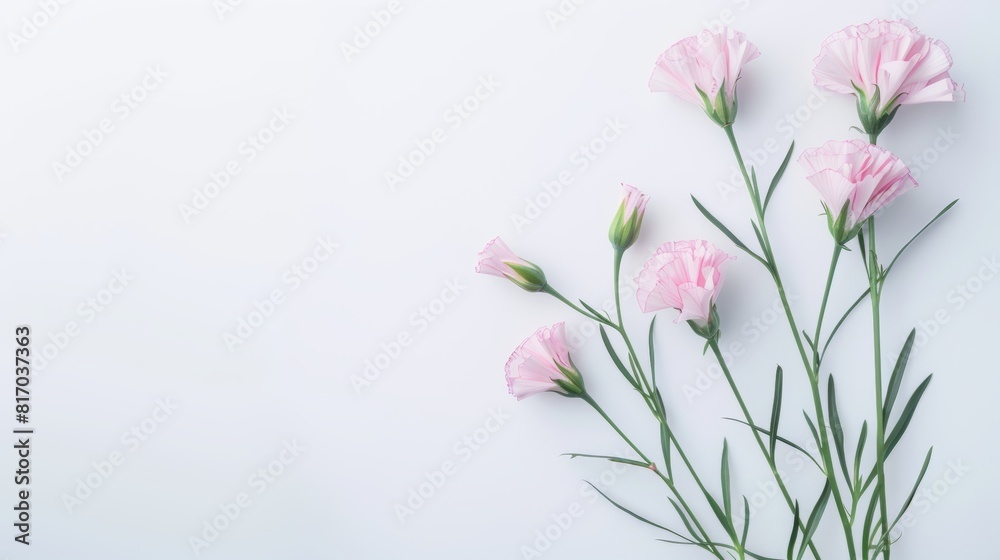 Delicate Pink Carnations On White Background Delicate Pink Carnations On White Background