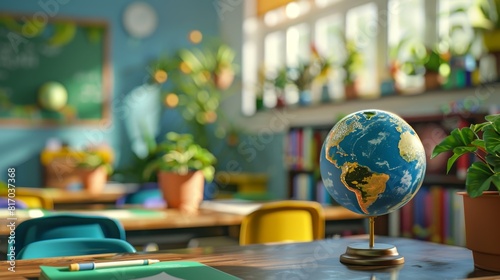 3d modelVisualize a classroom where students are learning about environmental conservation and sustainability, emphasizing the importance of education for Earth Day.space for text