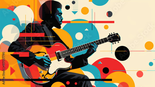 Guitarist Playing an Electric Guitar in Vibrant Abstract Background