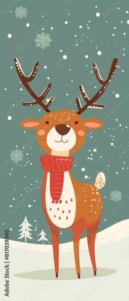 Fototapeta premium Christmas Reindeer flat design front view north pole journey theme animation Analogous Color Scheme
