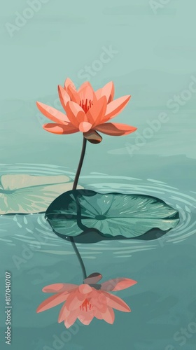 Lily Flower flat design side view tranquil pond theme water color Tetradic color scheme