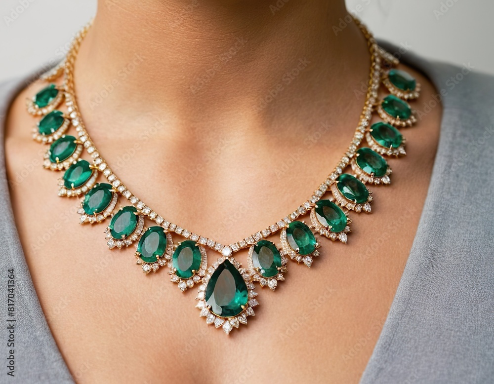 Necklace in emeralds and with diamonds.