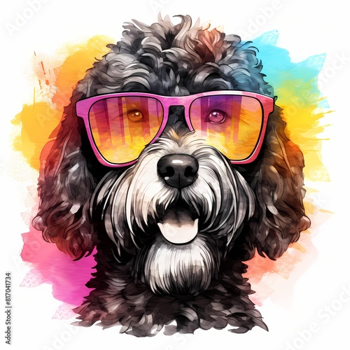 Portuguese Dog. Cool Dog. Watercolor illustration. Generative AI. Detailed illustration. photo