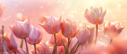 A cluster of delicate tulips with pastel petals reaching towards the sunrise