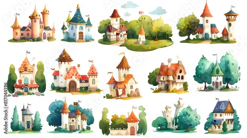 Enchanting Storybook Landscape with Whimsical Fairy Tale Castles and Cottages