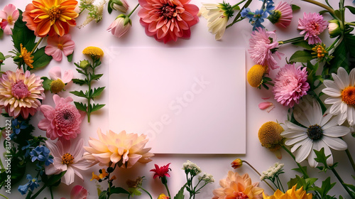Dainty floral border invitation card mockup design. Blank copy space.