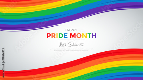 Rainbow lgbt flag and celebrate pride month, week or day vector flat illustration. LGBTQ support social media banner or post template, greeting card or party invitation