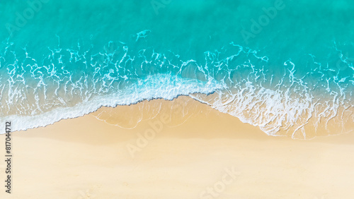 top view beautiful sandy beach and soft blue ocean wave  background