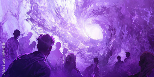 Purple Haze: A swirling mists of purple, embodying the mysticism of rebellion, envelops a group of people, uniting them in their shared quest for change. photo
