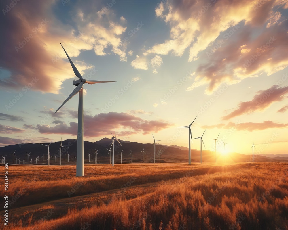 Obraz premium A wind farm is a group of wind turbines that are used to generate electricity