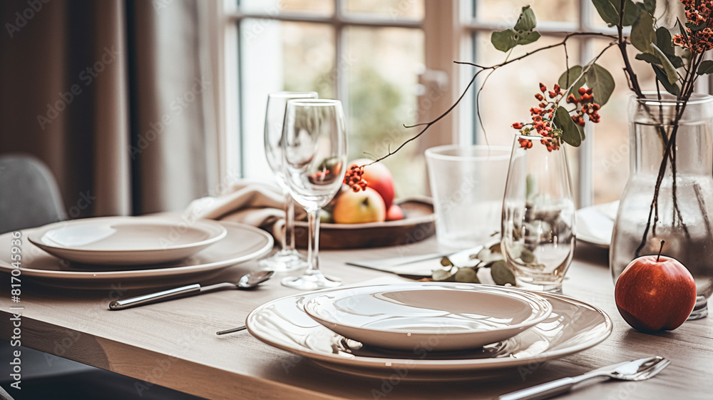Fototapeta premium Holiday dinner at home, table decoration