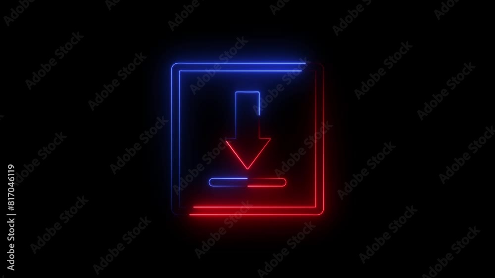 Neon animation of downloading symbol. downloading arrow and square frame animation Neon animation of downloading symbol. downloading arrow and square frame animation