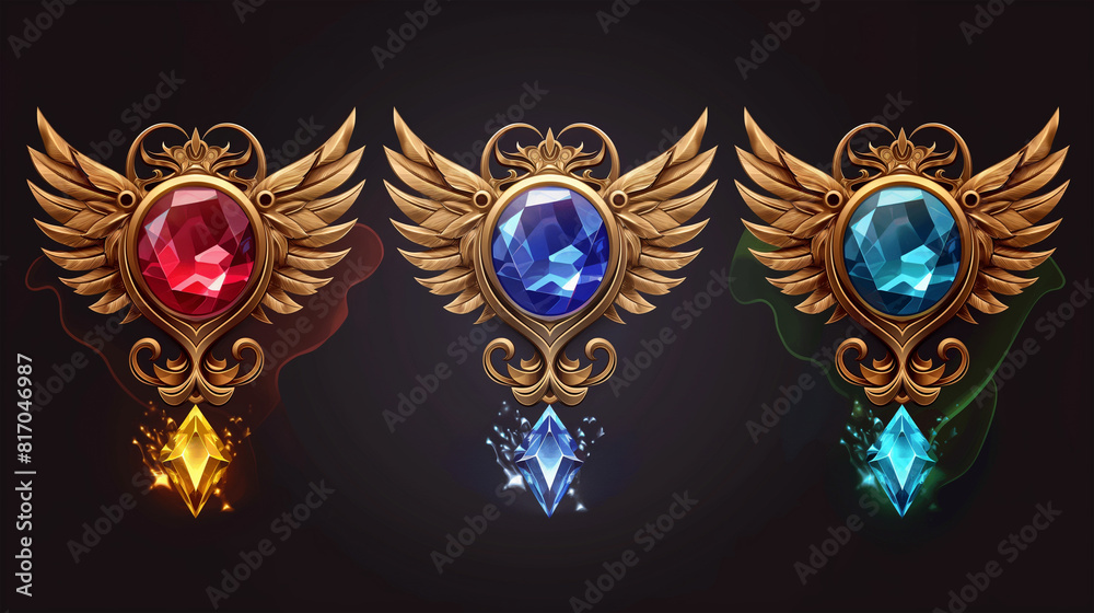 Fototapeta premium The gem and golden rank medal game badge isolation, Illustration