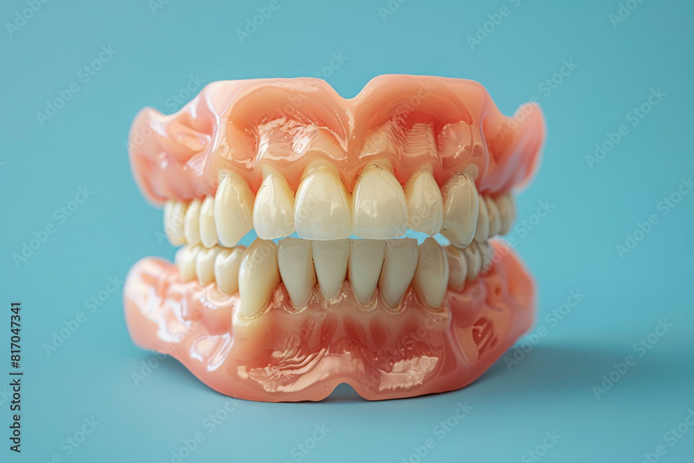 Close up , Complete denture or full denture on blue background
Close up , Complete denture or full denture on blue background