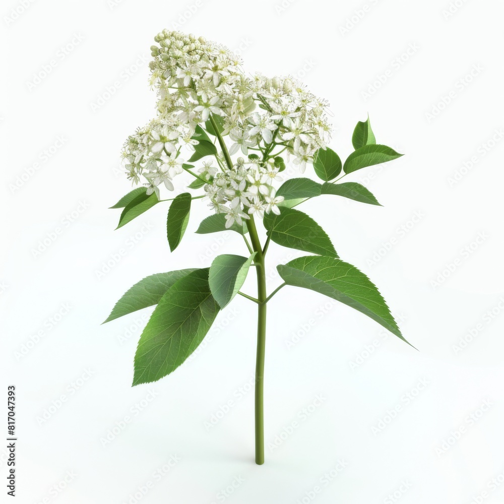 Naklejka premium A white flower with green leaves isolated on a white background