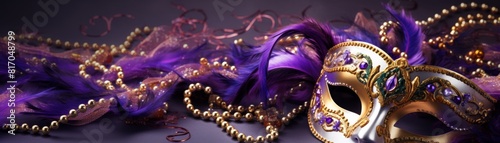 Mardi Gras carnival mask and beads