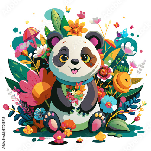 A detailed illustration vector of a cute panda sticker - Generative AI 