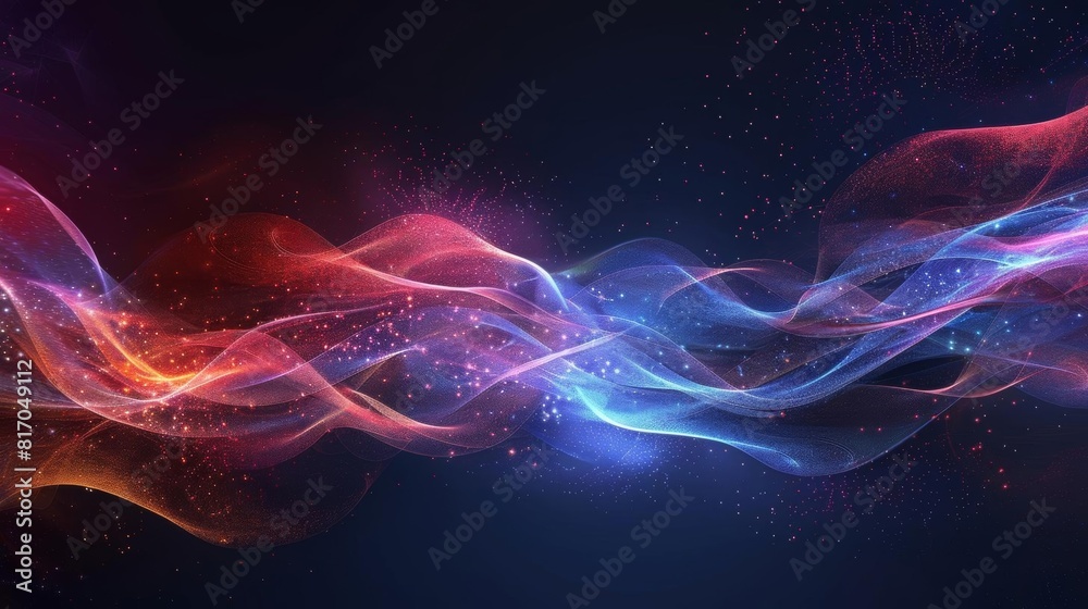 Fototapeta premium Visualize a flowing, glowing, intertwining wave of red and blue energy. Make it dynamic, vibrant, and full of life.