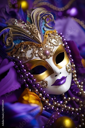Mardi Gras carnival mask and beads © Media Srock