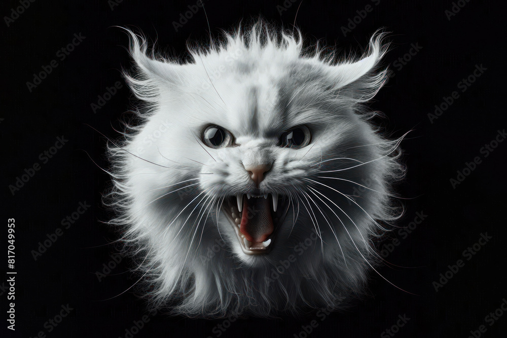 Furious Aggressive White Domestic Cat Isolated on black background Furious Aggressive White Domestic Cat Isolated on black background