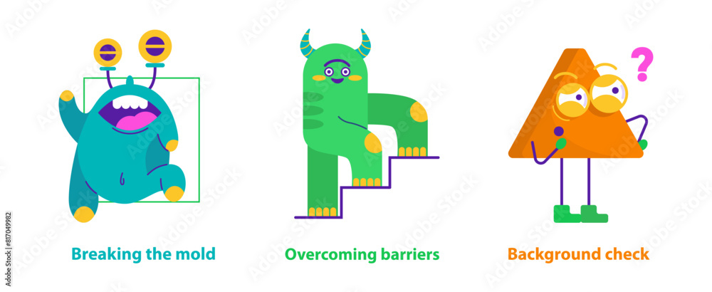Fototapeta premium monster helpers. Flat Vector Illustration