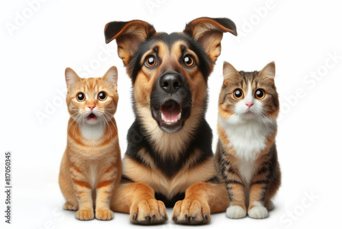 Portrait of Surprised Animals dog and cats Isolated on white background