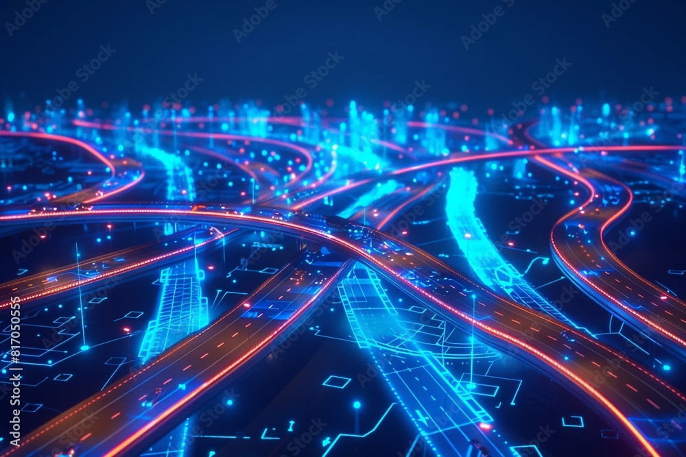 Abstract road background with graphic lines of communication networks, showing connections, social media.